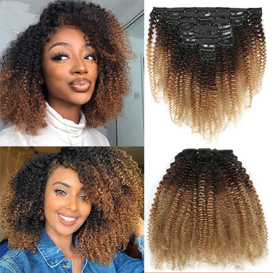 Jasperel 1B/4/27 color Afro curly Clip In Human Hair Extensions 8 Pieces/Set 120G