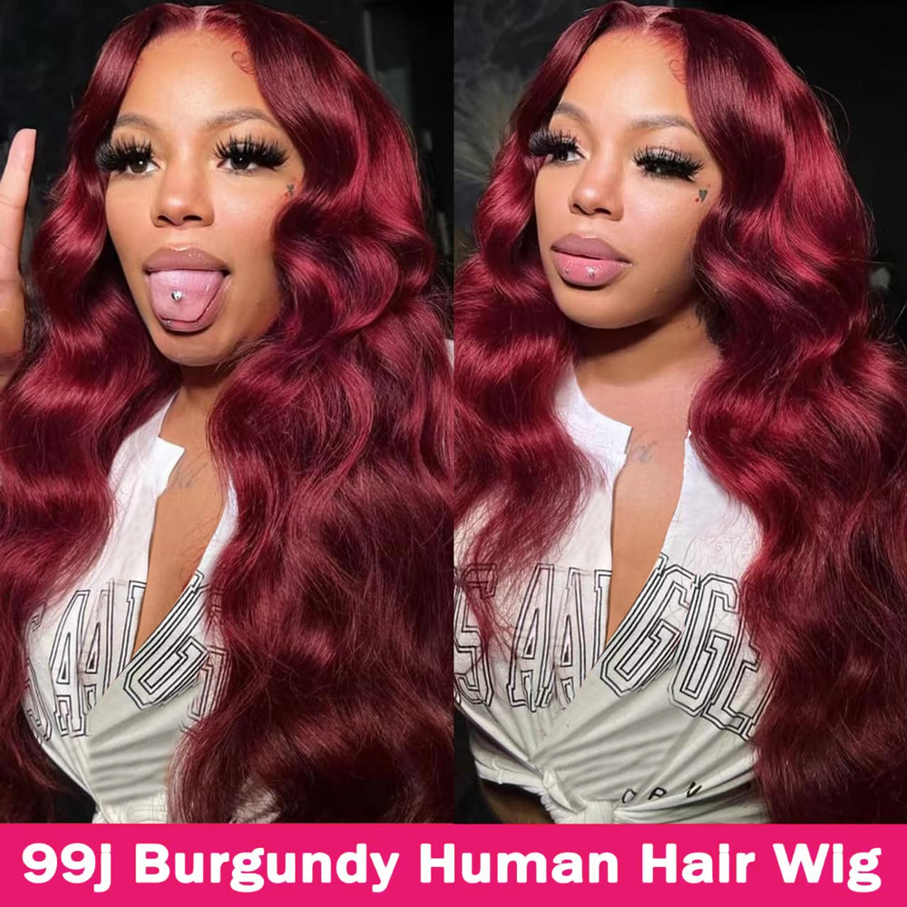 Jasperel 99j Burgundy HD Transparent Lace Front Wig Body Wave/Straight/Deep Wave Human Hair Wigs Pre Plucked Natural Hairline