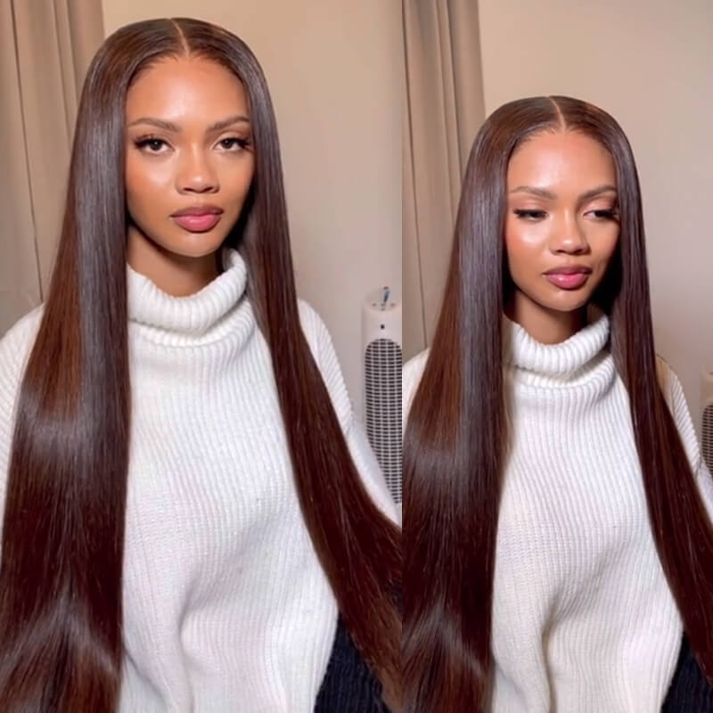 Jasperel Perfect Chocolate Brown Lace Frontal Human Hair Wig For Brown Skin Women
