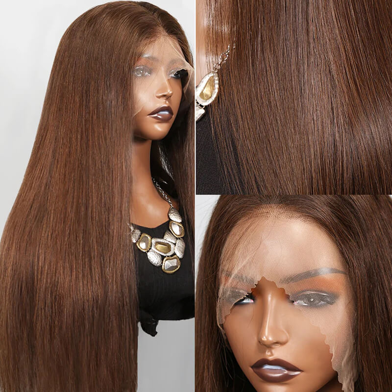 Jasperel Perfect Chocolate Brown Lace Frontal Human Hair Wig For Brown Skin Women