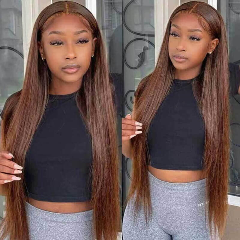 Jasperel Perfect Chocolate Brown Lace Frontal Human Hair Wig For Brown Skin Women