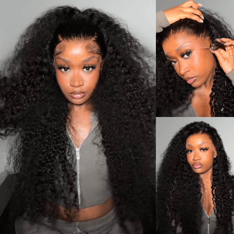Black Curly 13x4 HD Lace Front Wig 100% Virgin Human Hair Wigs Pre Plucked Hairline