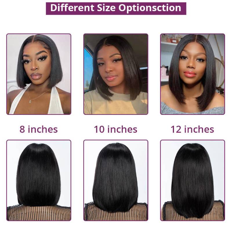 Jasperel GluelessShort Bob 4x4 /5x5  Lace Front Natural Black Human Hair Wig