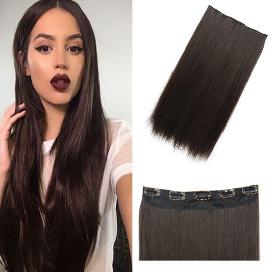 Chocolate Straight 5 Clips in 1 Piece Human Hair Extensions