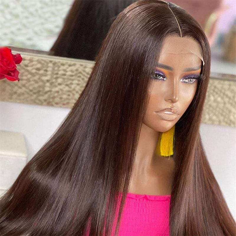 Jasperel Perfect Chocolate Brown Lace Frontal Human Hair Wig For Brown Skin Women