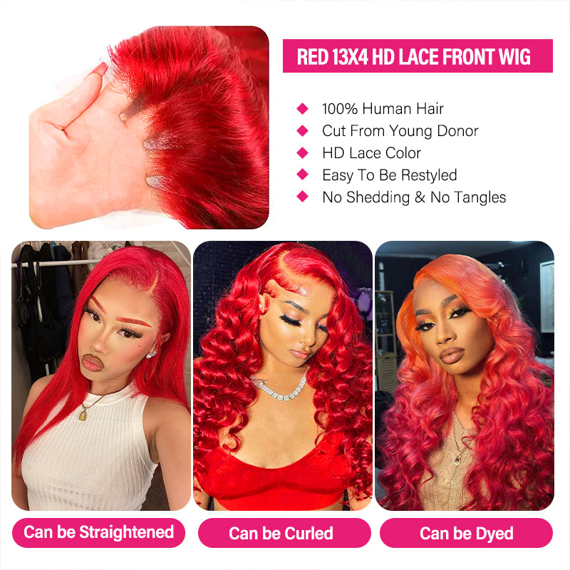 Red Lace Front Wigs Body Wave Wig 13x4 HD Lace Frontal Wigs Transparent Lace Wigs