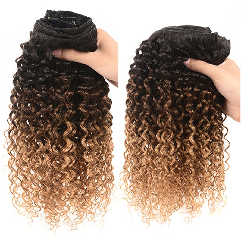 Jasperel 1B/4/27 color Afro curly Clip In Human Hair Extensions 8 Pieces/Set 120G