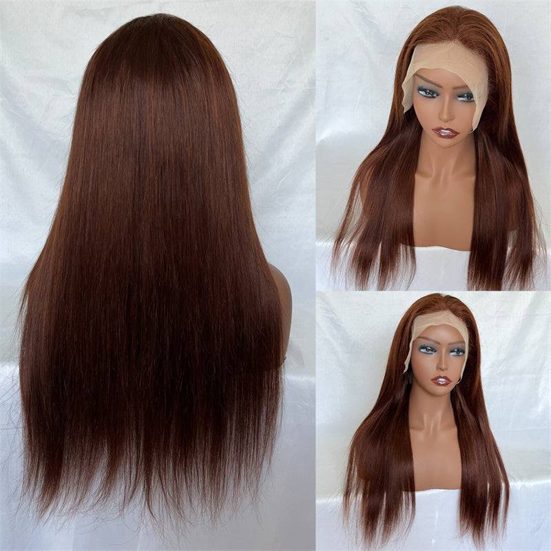 Jasperel Perfect Chocolate Brown Lace Frontal Human Hair Wig For Brown Skin Women