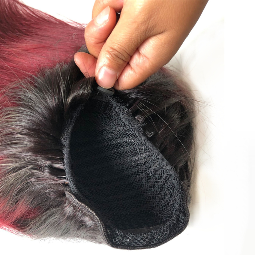 1B/99J Straight Drawstring Ponytail Brazilian Human Hair Extensions Non-Remy