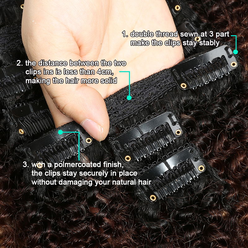 Jasperel 1B/4/27 color Afro curly Clip In Human Hair Extensions 8 Pieces/Set 120G