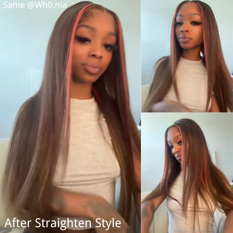 Jasperel Multi Colored Lace Front Wig Brown with Mixed Orange Yellow Human Hair Wig Body Wave Glueless Wig( EW009 )
