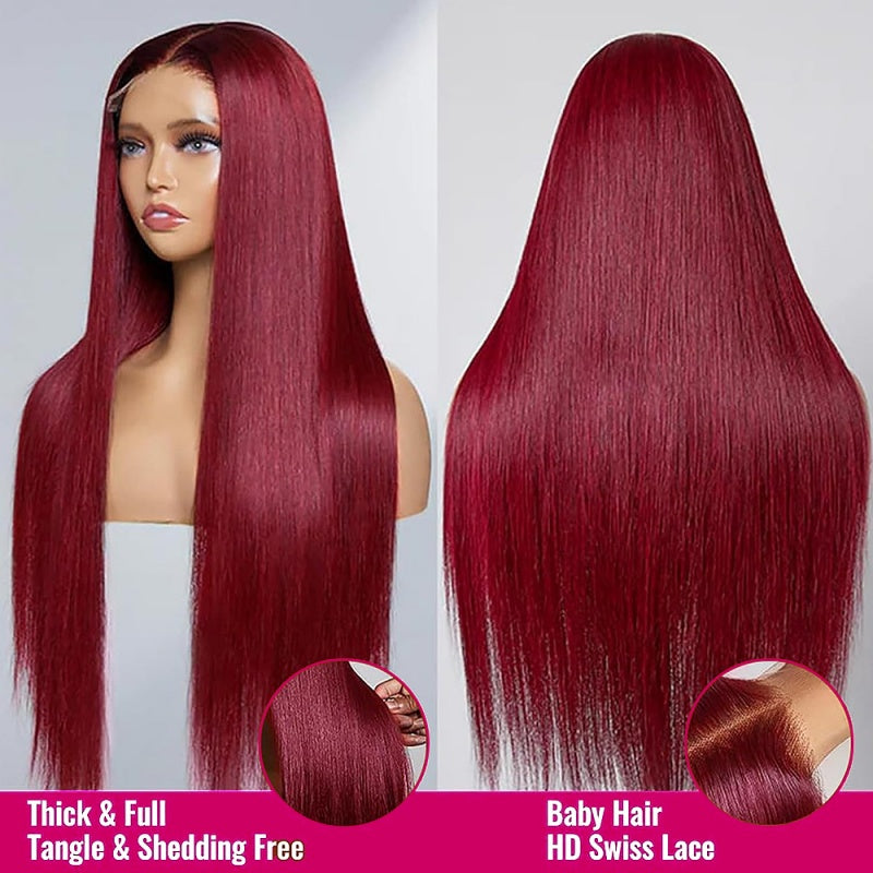 Jasperel 99j Burgundy HD Transparent Lace Front Wig Body Wave/Straight/Deep Wave Human Hair Wigs Pre Plucked Natural Hairline
