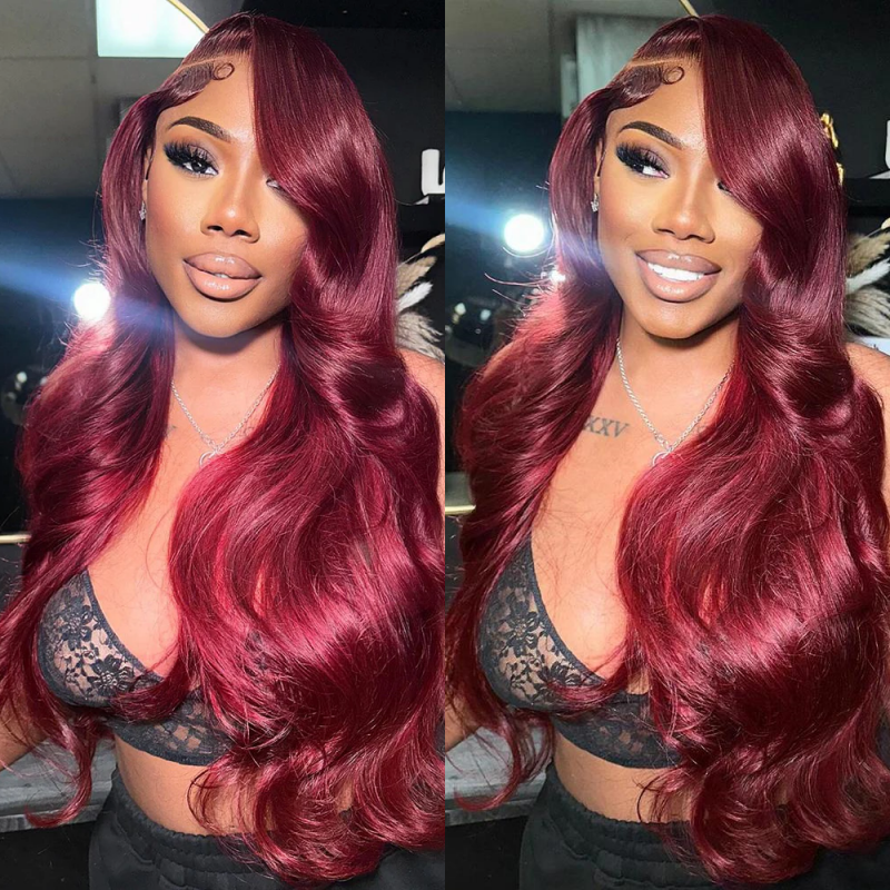 Jasperel 99j Burgundy HD Transparent Lace Front Wig Body Wave/Straight/Deep Wave Human Hair Wigs Pre Plucked Natural Hairline