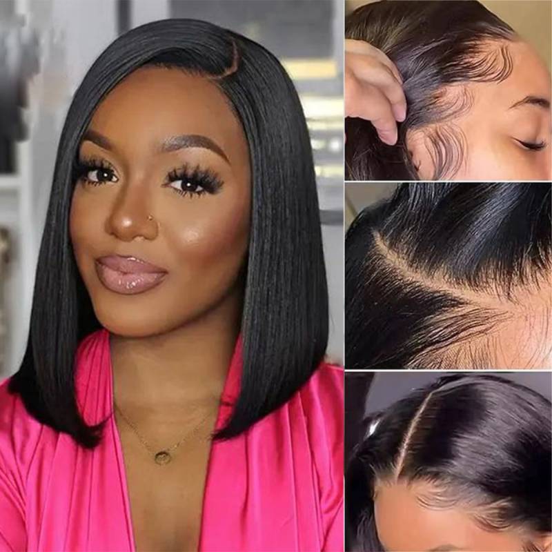 Jasperel GluelessShort Bob 4x4 /5x5  Lace Front Natural Black Human Hair Wig
