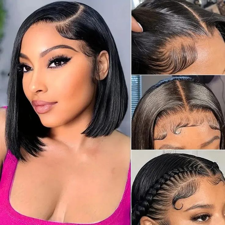 Jasperel GluelessShort Bob 4x4 /5x5  Lace Front Natural Black Human Hair Wig