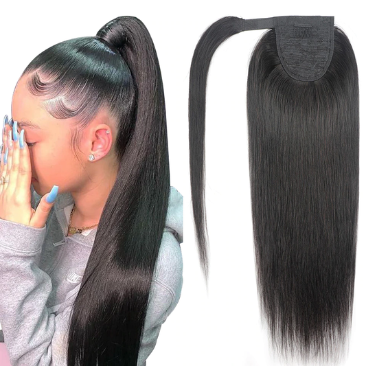 Jasperel Straight Wrap Around Ponytail Human Hair Extensions Natural Color Hairpiece
