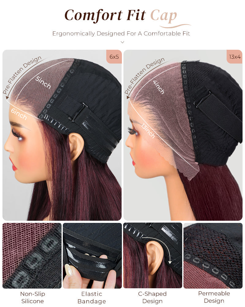 Dark Purple Plum Color Straight 13x4/5x6 Lace Frontal Human Hair Wigs