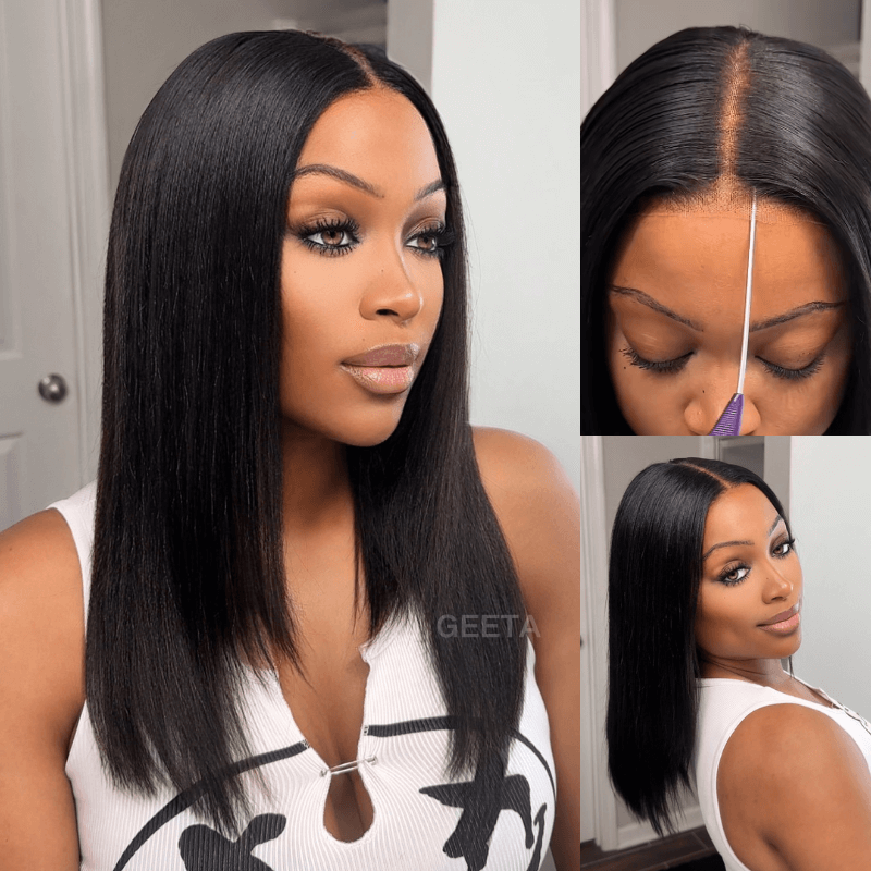 7x5 Lace Yaki Straight Glueless Put On And Go Short Bob Wig 13x4 Lace Frontal Invisi Drawstring Flash Sale