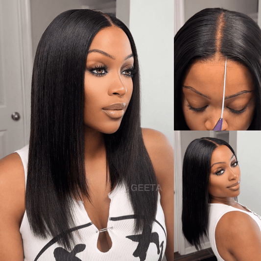 7x5 Lace Yaki Straight Glueless Put On And Go Short Bob Wig 13x4 Lace Frontal Invisi Drawstring Flash Sale