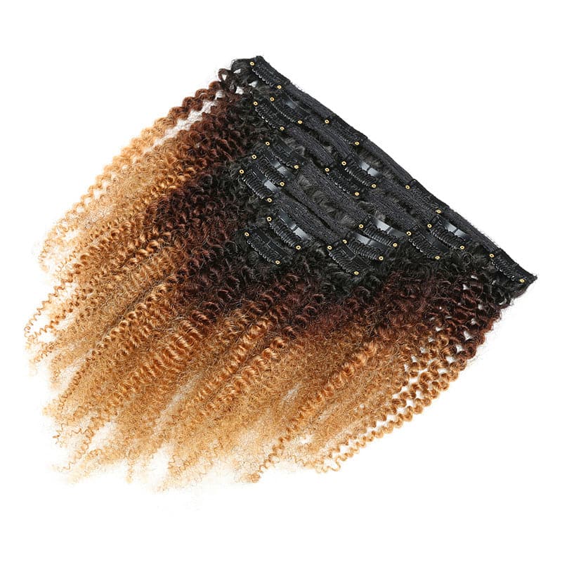 Jasperel 1B/4/27 color Afro curly Clip In Human Hair Extensions 8 Pieces/Set 120G