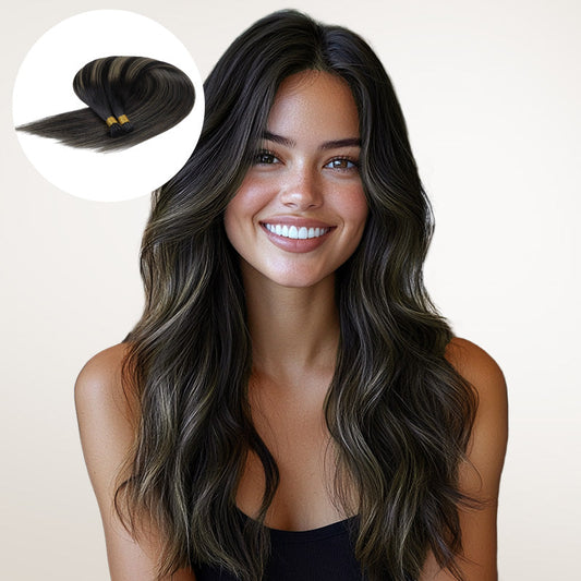 BLACK TO LIGHT BLONDE BALAYAGE (1B/16/1B) I Tip Hair Extensions
