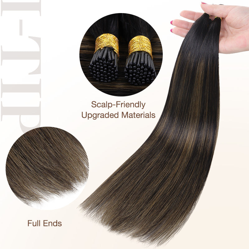 NATURAL BLACK BALAYAGE (1B/6/1B) I Tip Hair Extensions