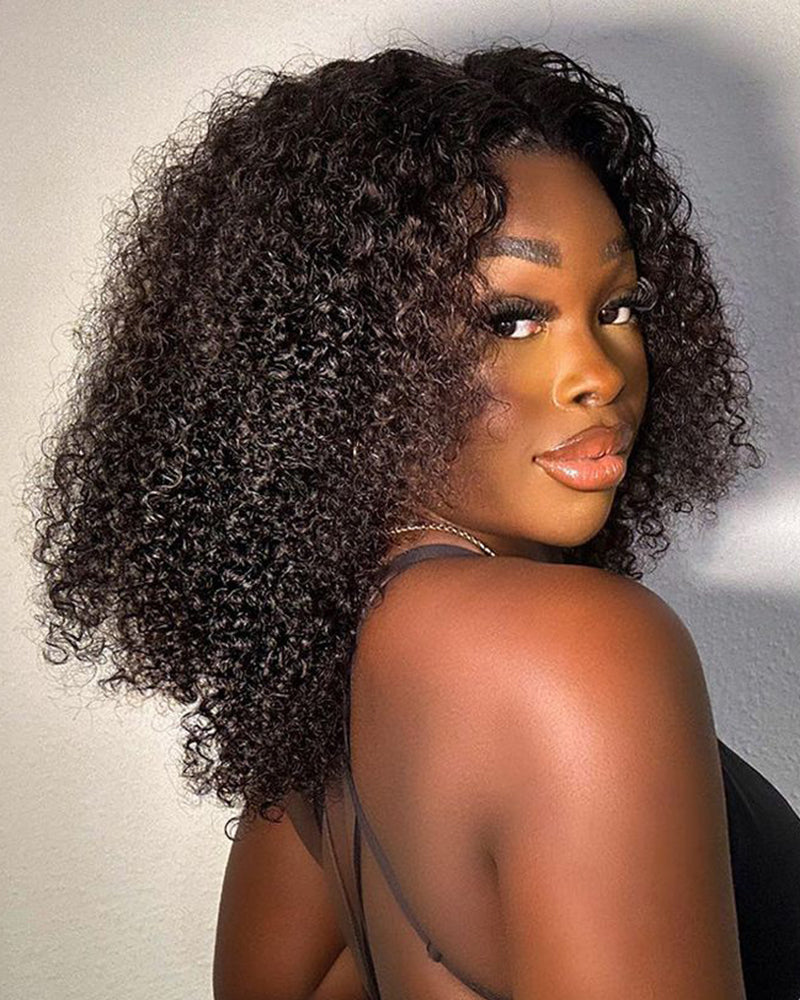 Limited Design Special Jerry Curl Long Bob Natural Black 4x4 Lace Double Drawn Human Hair Wigs