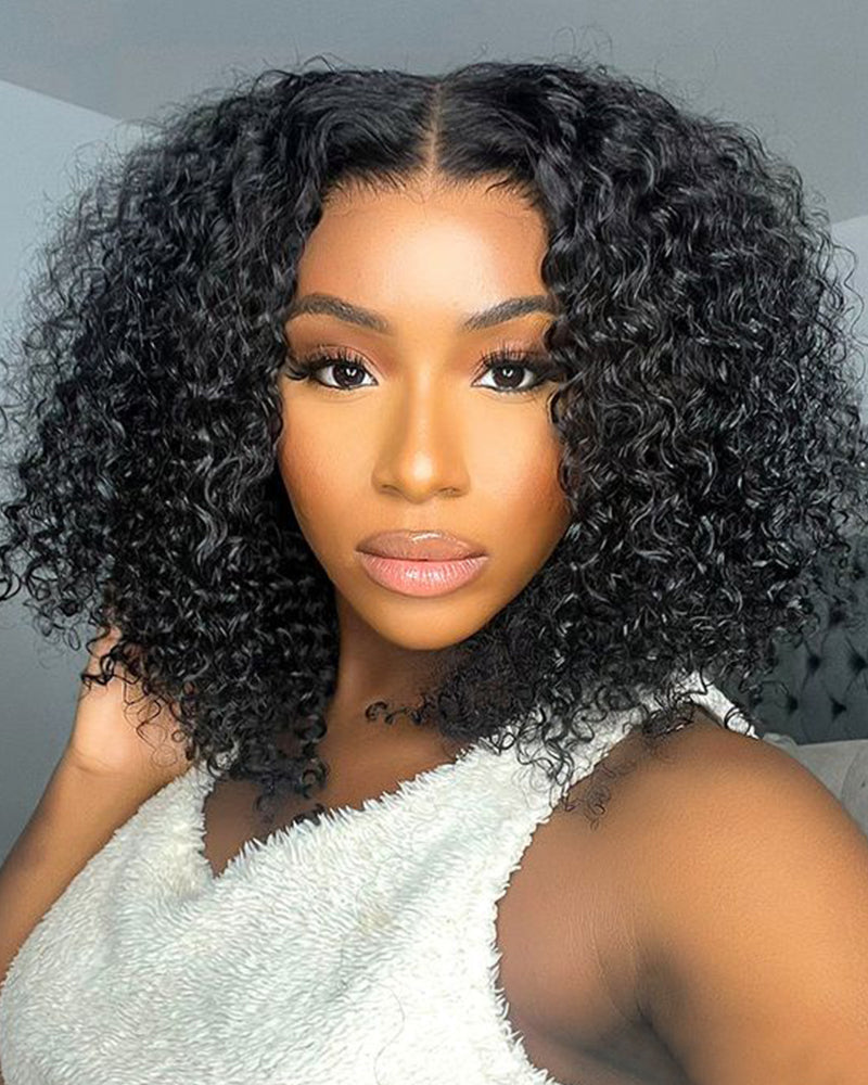 Limited Design Special Jerry Curl Long Bob Natural Black 4x4 Lace Double Drawn Human Hair Wigs