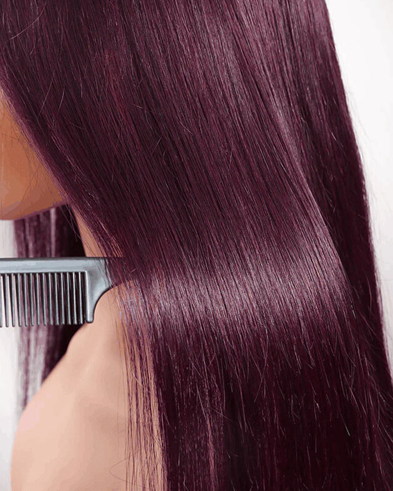 Dark Purple Plum Color Straight 13x4/5x6 Lace Frontal Human Hair Wigs