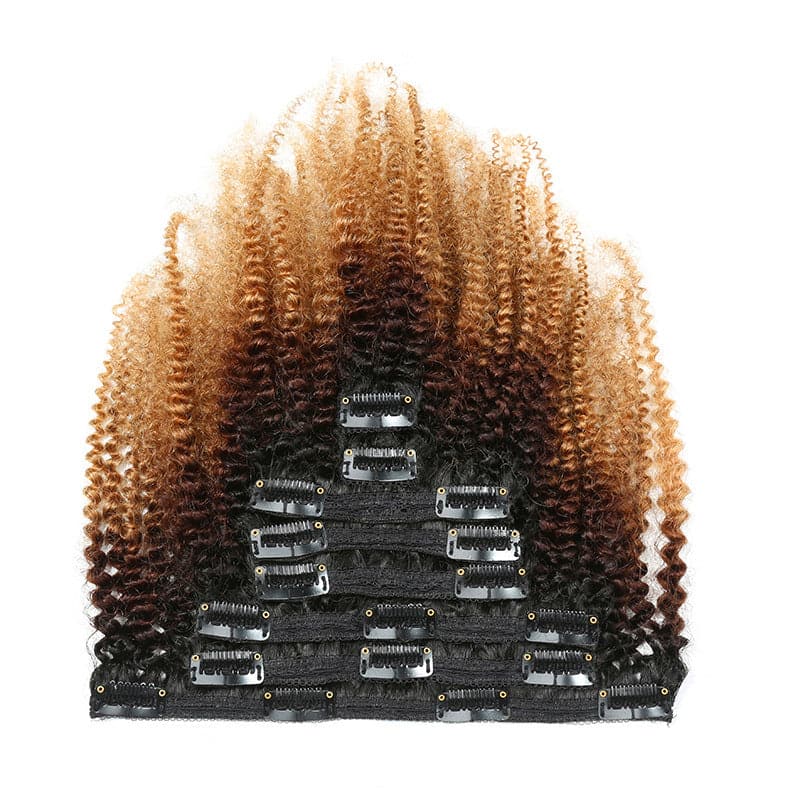 Jasperel 1B/4/27 color Afro curly Clip In Human Hair Extensions 8 Pieces/Set 120G