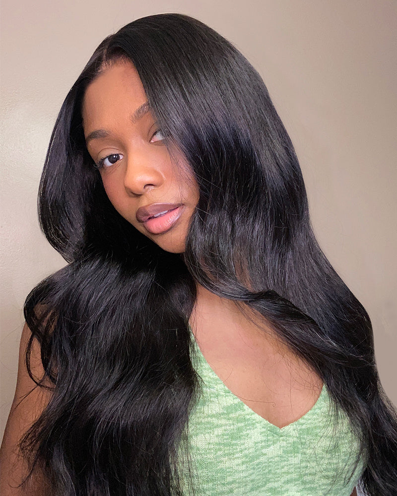 Pure-Luxe™ Body Wave Natural Black Easy Wear Glueless 13x6 Ultra-Dense Human Hair Wig Pre-Cut Lace