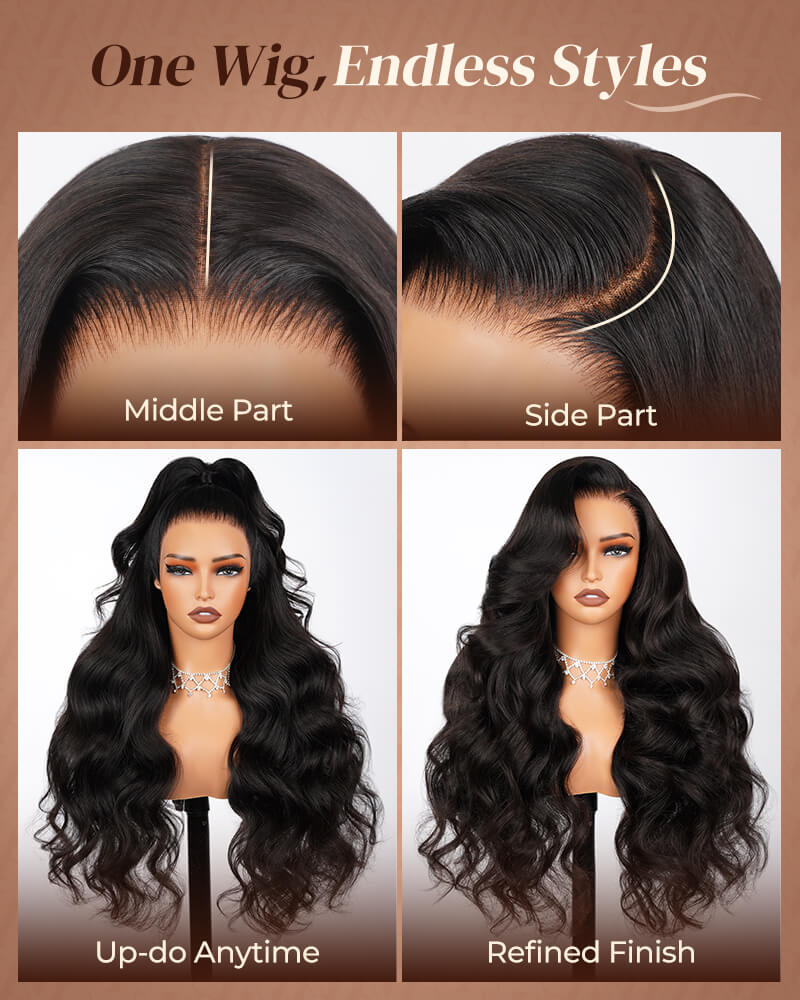 Pure-Luxe™ Body Wave Natural Black Easy Wear Glueless 13x6 Ultra-Dense Human Hair Wig Pre-Cut Lace