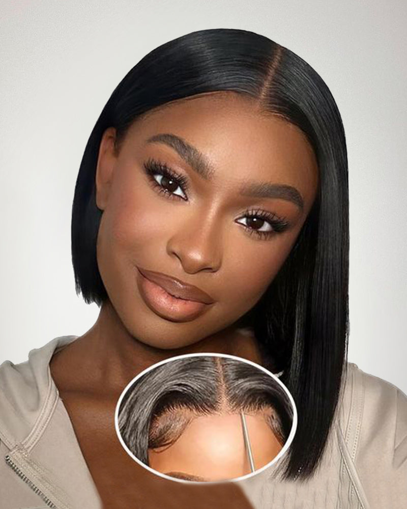 Jasperel GluelessShort Bob 4x4 /5x5  Lace Front Natural Black Human Hair Wig