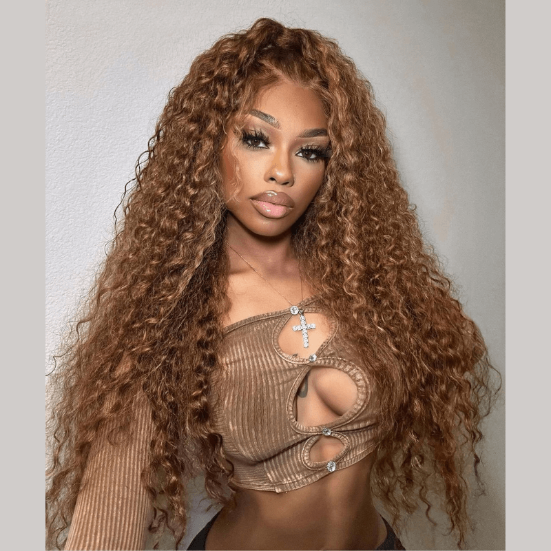 Honey Blonde Highlight Water Wave 13x4 Lace Front / 6x4 Pre Cut Lace Human Hair HD Lace Wig For Women