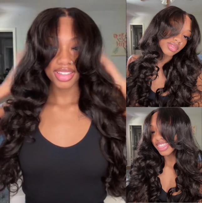 Pre-Cut HD Lace Put On And Go Glueless Wig 13x4 Loose Body Wave Lace Front Wigs with Curtain Bangs 180% Density