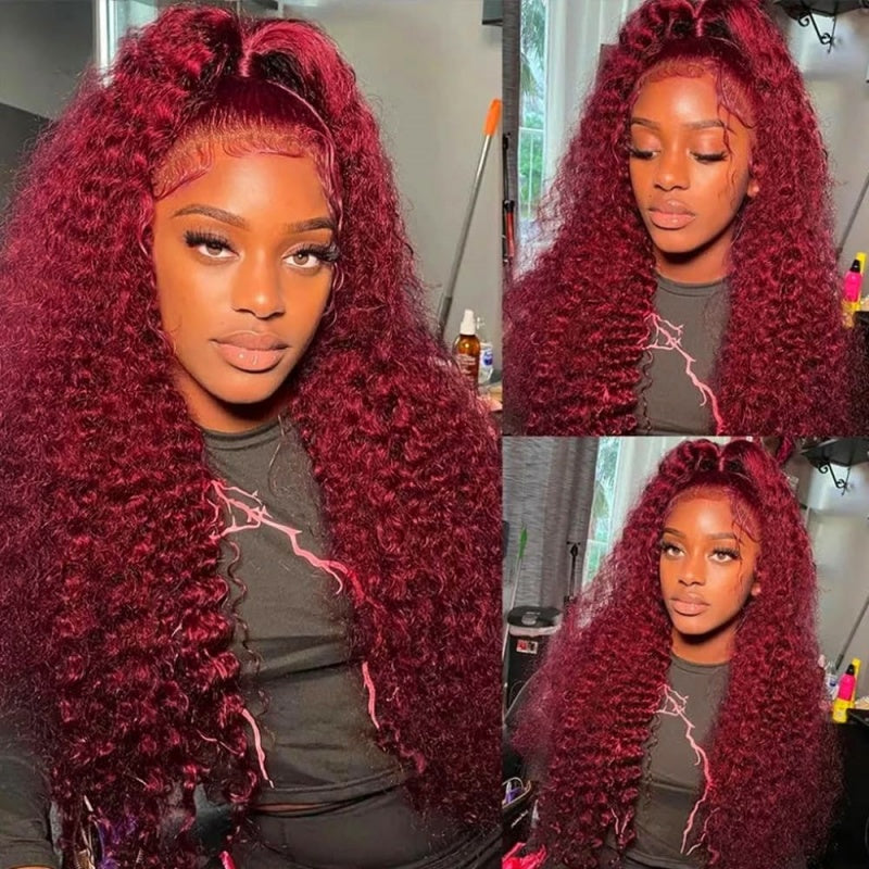 Jasperel 99j Burgundy HD Transparent Lace Front Wig Body Wave/Straight/Deep Wave Human Hair Wigs Pre Plucked Natural Hairline