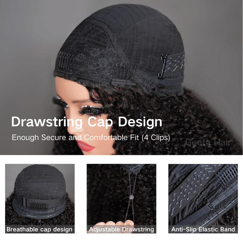[3 In 1 Half Wig] Kinky Curly Coily Half Wig Invisi Drawstring Glueless Flip Over Wig Flash Sale