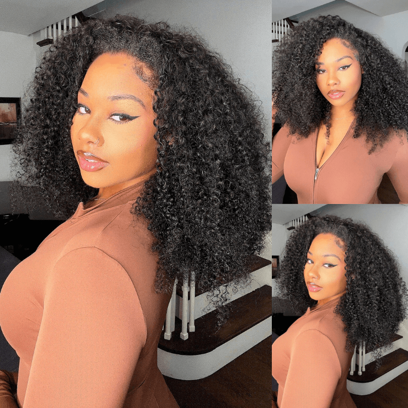 [3 In 1 Half Wig] Kinky Curly Coily Half Wig Invisi Drawstring Glueless Flip Over Wig Flash Sale