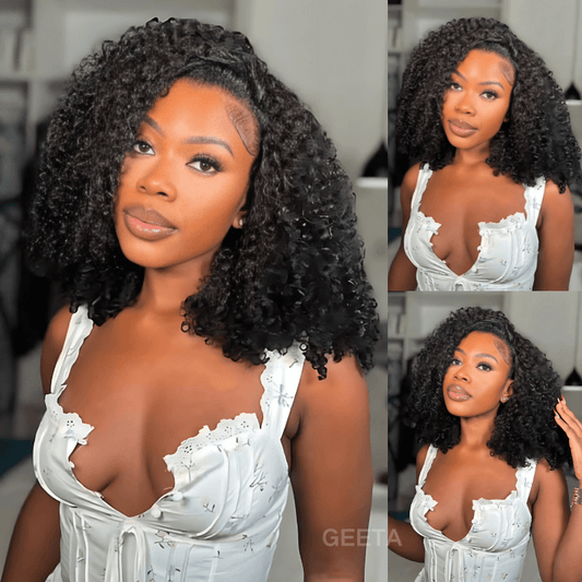 [3 In 1 Half Wig] Kinky Curly Coily Half Wig Invisi Drawstring Glueless Flip Over Wig Flash Sale