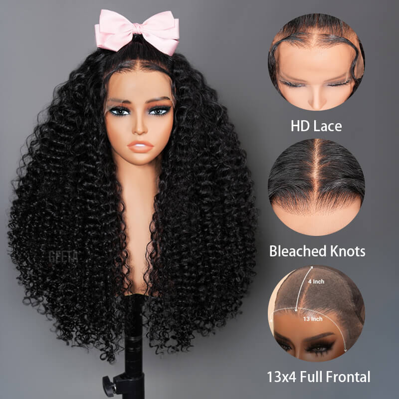 $199=30inch Deep Curly Glueless 13x4 HD Transparent Lace Front Wig Pre Plucked Brazilian Human Hair Wig No Code Needed