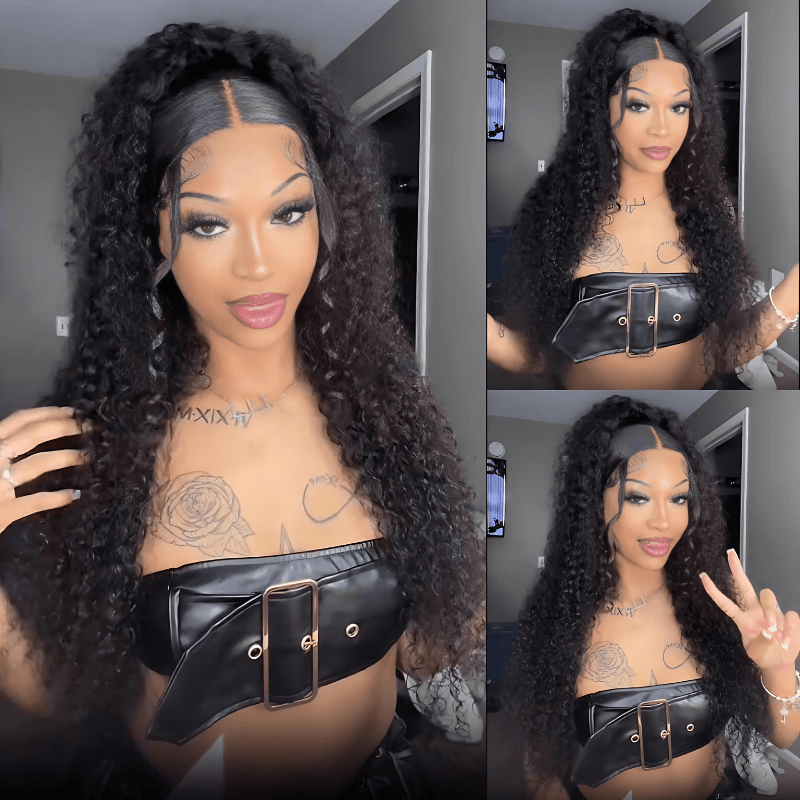 Black Curly 13x4 HD Lace Front Wig 100% Virgin Human Hair Wigs Pre Plucked Hairline