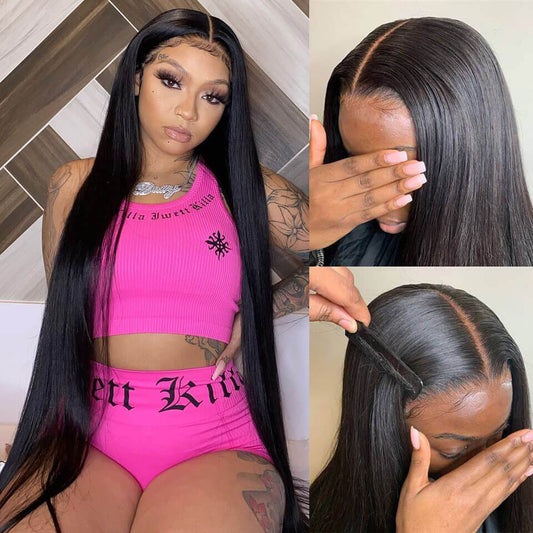 Long Straight 13x4 HD Lace Front Wig Pre Plucked Natural Hairline 100% Virgin Human Hair Wigs