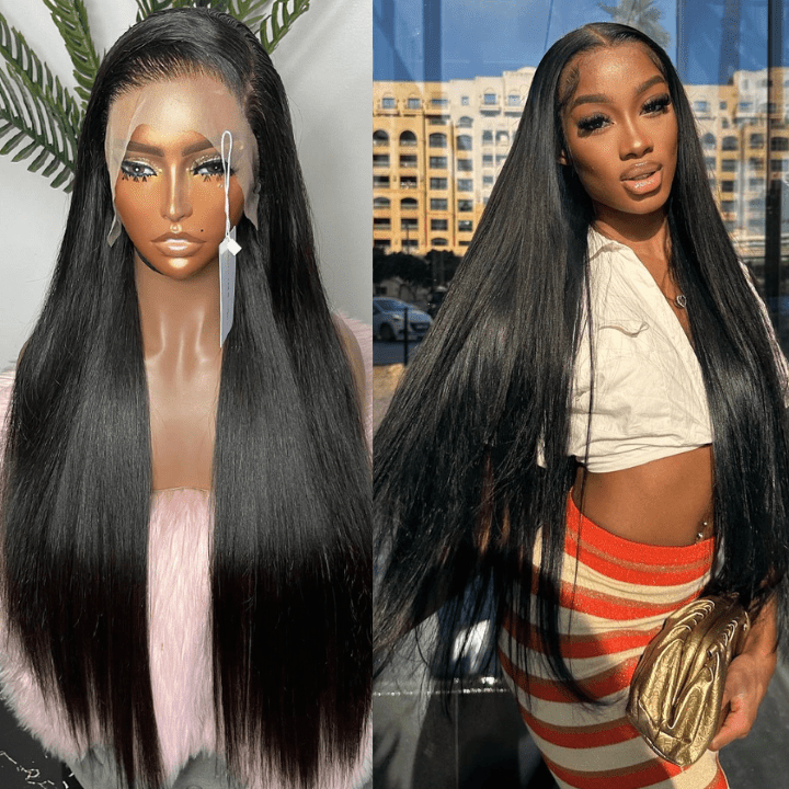Long Straight 13x4 HD Lace Front Wig Pre Plucked Natural Hairline 100% Virgin Human Hair Wigs