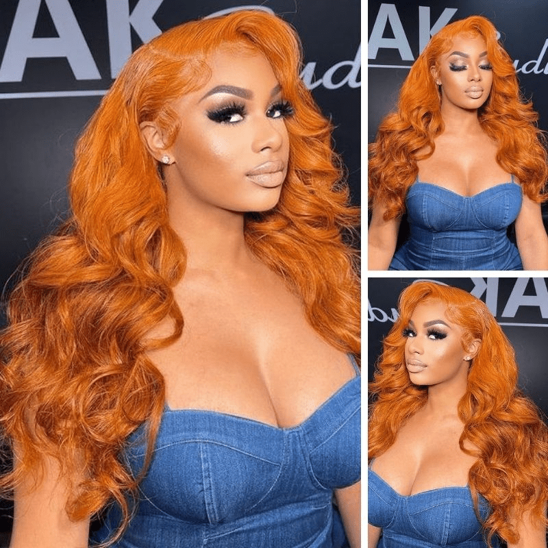 80% Off| Ginger Spice Orange Color 3D Body Wave 13x4 Pre Everything Lace Front Wigs Human Hair Wigs Flash Sale