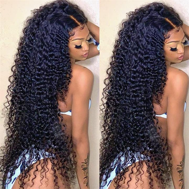 Black Curly 13x4 HD Lace Front Wig 100% Virgin Human Hair Wigs Pre Plucked Hairline