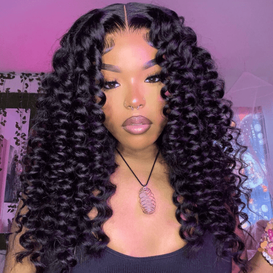Glueless Bouncy Curly Hair 13x4 Transparent Lace Front Wig Pre Plucked Hairline Wand Curl Human Hair