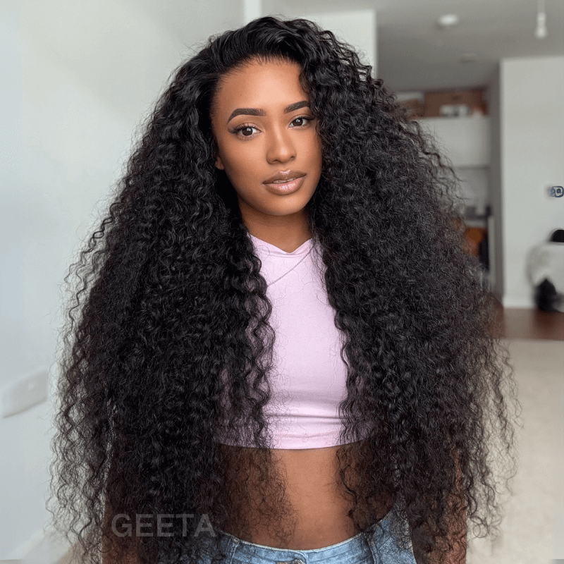 Black Curly 13x4 HD Lace Front Wig 100% Virgin Human Hair Wigs Pre Plucked Hairline