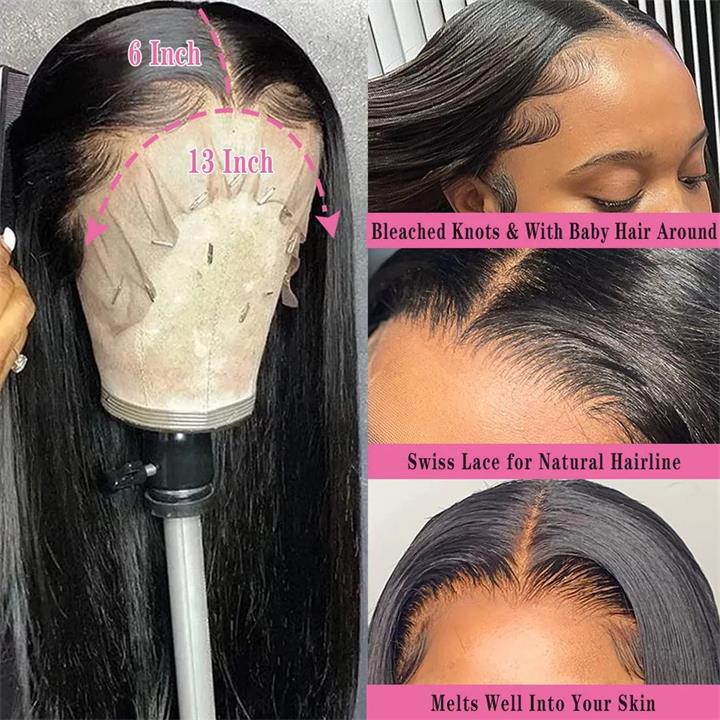 6x4 Lace Closure / 13x6 Straight Lace Front Wigs Human Hair 180% Density HD Lace Glueless Wigs