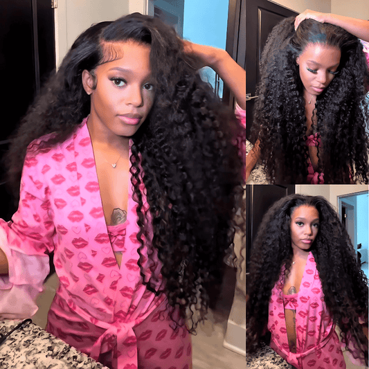 Black Curly 13x4 HD Lace Front Wig 100% Virgin Human Hair Wigs Pre Plucked Hairline