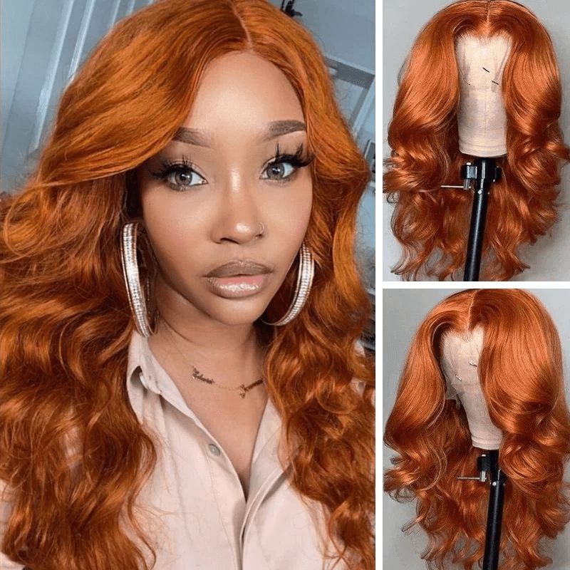 80% Off| Ginger Spice Orange Color 3D Body Wave 13x4 Pre Everything Lace Front Wigs Human Hair Wigs Flash Sale